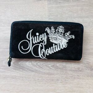 Juicy Couture Zip Around Long Wallet Dark Brown Velour Y2K